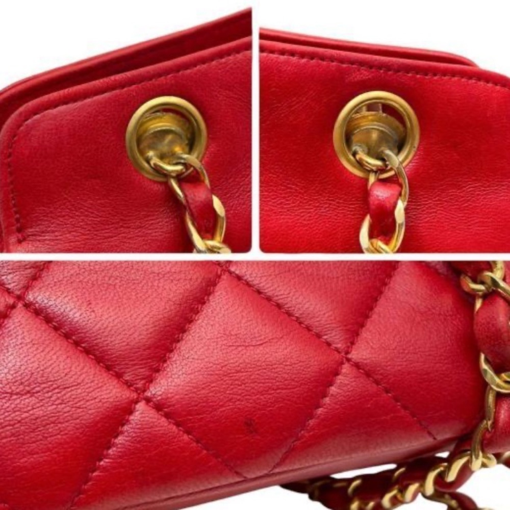 Chanel (Rare-vintage) Red Lambskin Matelasse Chain Shoulder Bag - AB condition - Picture 7 of 9